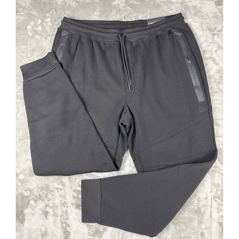 RBX Mens 3X Black Fleece Jogger Pants Comfort Fit Zipper Pockets New